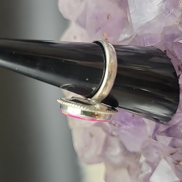 Vivid Pink Sea Sediment Jasper Matrix 925 Sterling Silver Adustable 6 7 8 9 10 - Picture 2 of 9